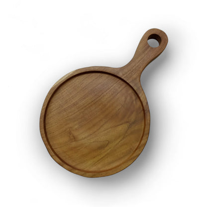 Round wooden tray with handle